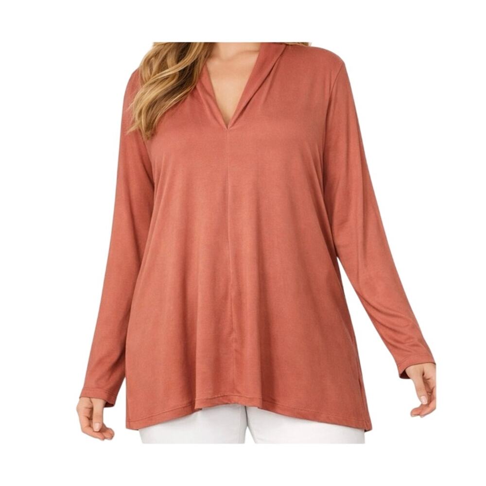 Soft Surroundings Top Womens Plus Size 1X Salmon Long Sleeve Pullover V-Neck Tun